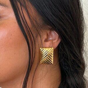 Yellow Gold Women's 18K Gold Plated Stainless Steel Striped Earring